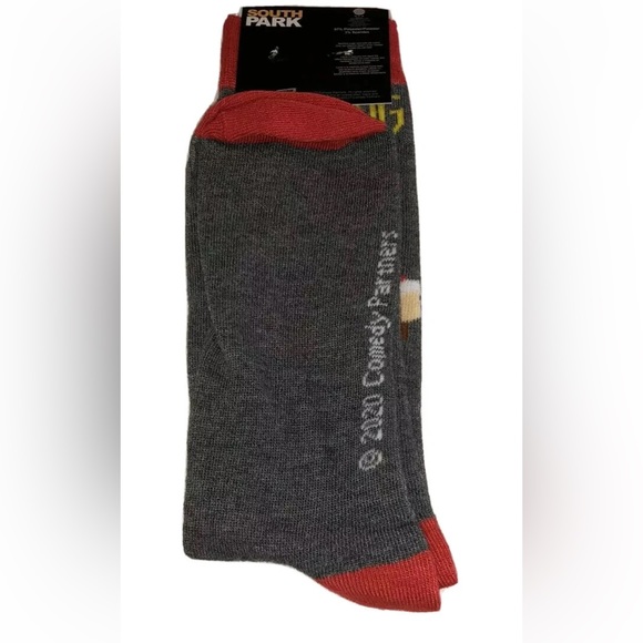 South Park Crew Socks 1 Pair Men 6-12 Gray Red Santa More Presents Christmas NEW - Picture 3 of 9